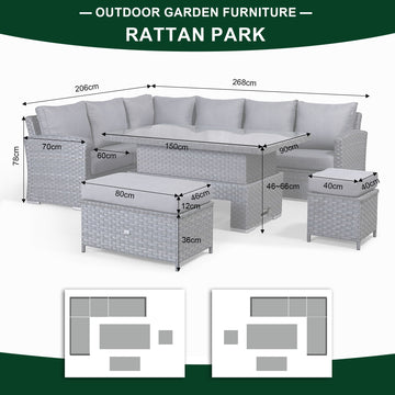 Victoria High Back Modular Corner Sofa Set with Rising Table in Slate Grey Weave